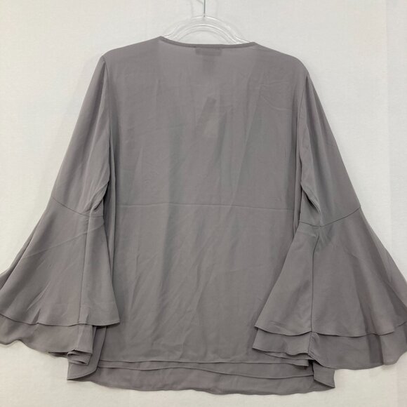 New Grace Large Gray V Neck Flare Sleeve Popover Blouse Romantic Elegant - Picture 7 of 8